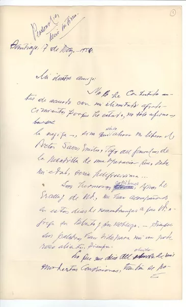[Carta] 1958 may. 17, Santiago, Chile [a] Joaquín Edwards Bello  [manuscrito] Emilio Rodríguez Mendoza.