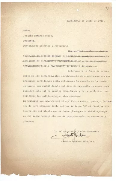 [Carta] 1951 jul. 6, Santiago, Chile [a] Joaquín Edwards Bello  [manuscrito] Josefina.