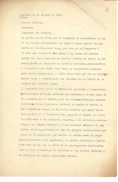 [Carta] 1953 feb. 14, Santiago, Chile [a] Joaquín Edwards Bello  [manuscrito] José María.