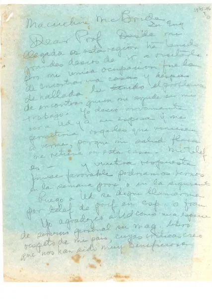[Carta] [1947?], [California] [a] M. MacBride, [England]  [manuscrito] Gabriela Mistral ; transcrita por Doris Dana.