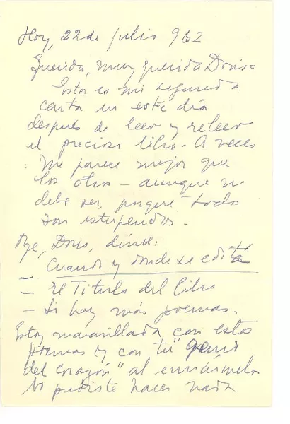 [Carta] 1962 jul.22 [Montevideo, Uruguay] [a] Doris Dana, [New York]  [manuscrito] Esther de Cáceres.