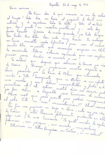 [Carta] 1956 may. 26, Rapallo, [Italia] [a] Doris Dana, [New York]  [manuscrito] Gilda Péndola Gianollo.