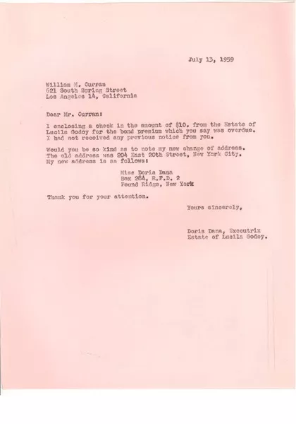 [Carta] 1959, jul. 13 y ago. 9, New York [a] William M. Curran, Los Angeles, California  [manuscrito] Doris Dana.
