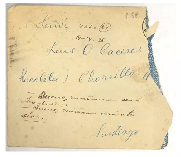 [Carta] 1931 abr. 13, Santiago, Chile [a] Luis Omar Cáceres, Santiago, Chile  [manuscrito] Radio La Nación.