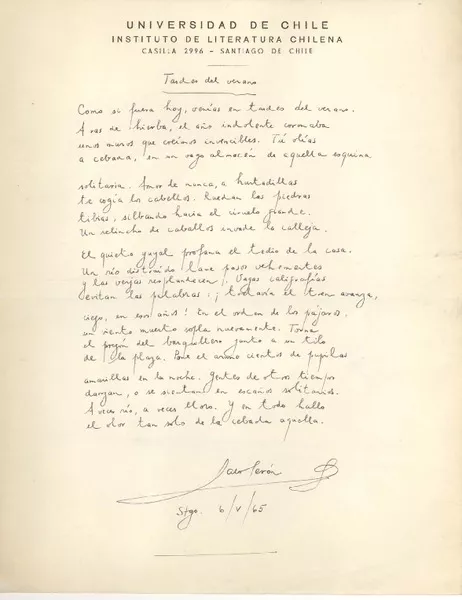 Tardes de verano  [Manuscrito] Alfonso Calderón.