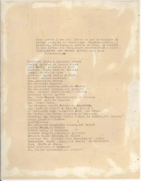 Coloquio de escritores Iberoa-Americanos en Berlín  [manuscrito] Varios autores