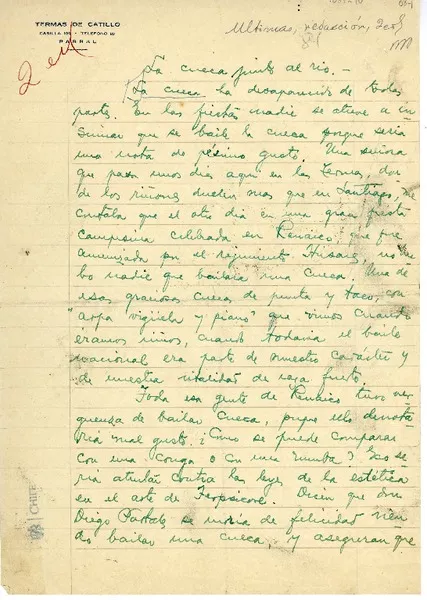 La cueca junto al río  [manuscrito] Luis Durand.
