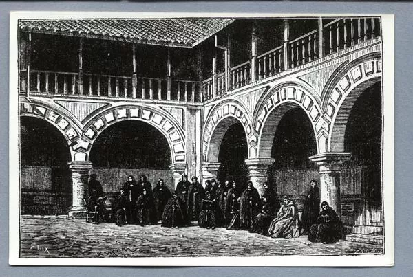 [Monjes en un claustro]  [fotografía].