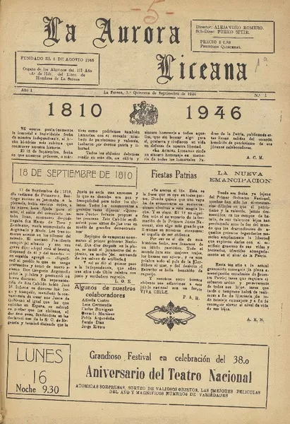 La Aurora liceana Organo de los Alumnos del III Año A de Hdes. del Liceo de Hombres de La Serena.