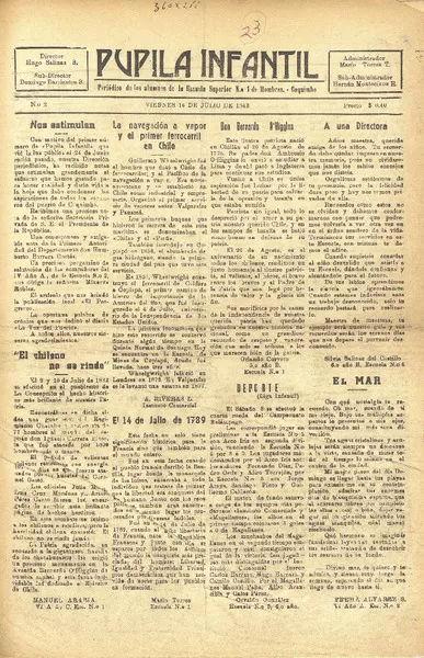 Pupila infantil periódico de los alumnos de la Escuela Superior N° 1 de Hombres.