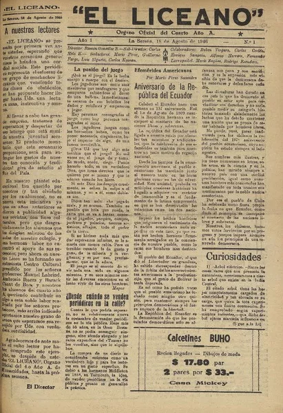 El Liceano Organo Oficial del Cuarto Año A.del Liceo de La Serena