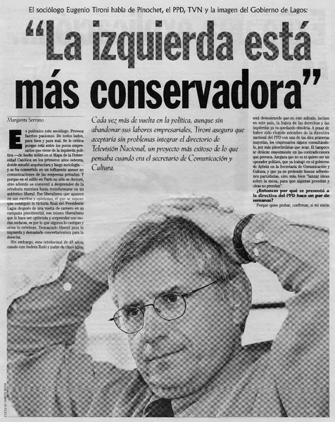 "La izquierda está más conservadora"  [artículo] Margarita Serrano