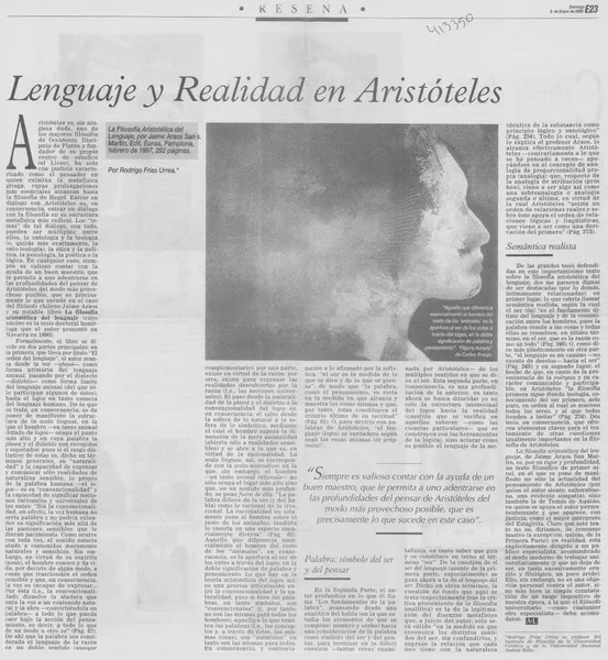 Lenguaje y realidad en Aristóteles  [artículo] Rodrigo Frías Urrea