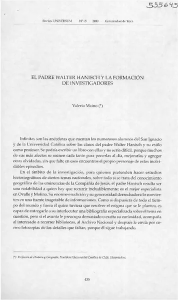 El Padre Walter Hanisch y la formación de investigadores  [artículo] Valeria Maino