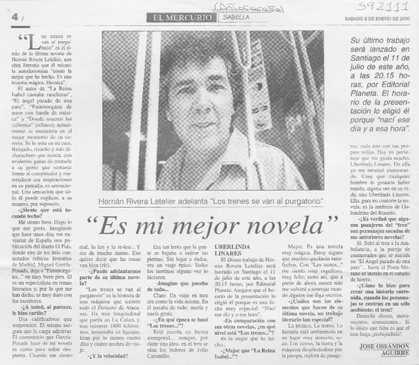 "Es mi mejor novela" [entrevista] [artículo] : José Ossandón Aguirre