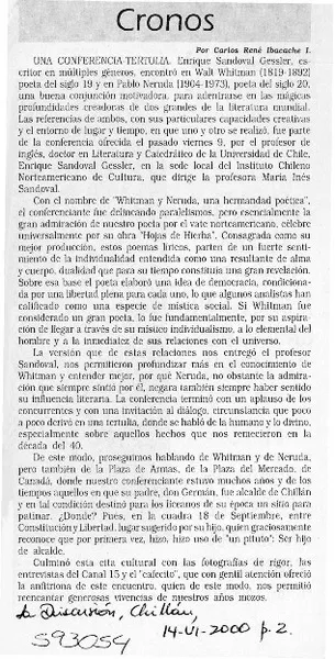 Una conferencia-tertulia  [artículo] Carlos René Ibacache