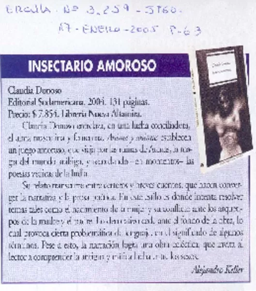 Insectario amoroso  [artículo] Alejandro Keller.