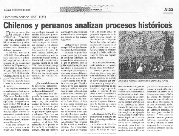 Chilenos y peruanos analizan procesos históricos  [artículo]