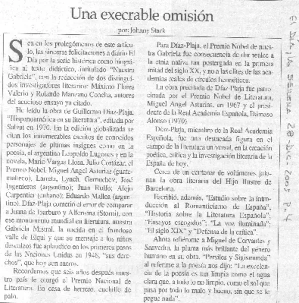 Una excelente omisión  [artículo] Johnny Stack