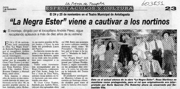 "La Negra Ester" viene a cautivar a los nortinos  [artículo]