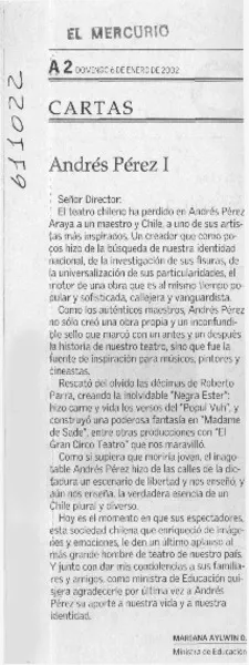 Andrés Pérez I  [artículo] Mariana Aylwin