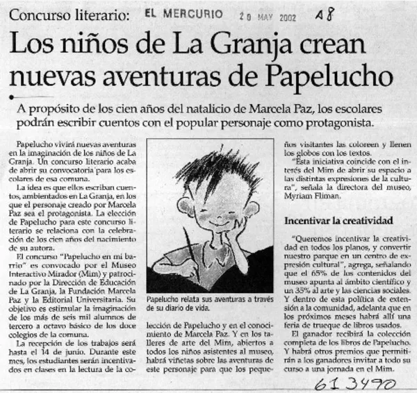 Los niños de La Granja crean nuevas aventuras de Papelucho  [artículo]