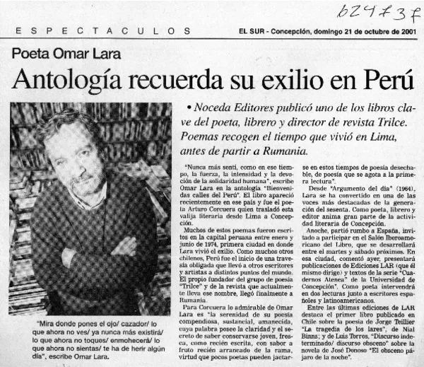 Antología recuerda su exilio en Perú  [artículo]