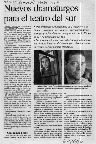 Nuevos dramaturgos para el teatro del sur  [artículo]