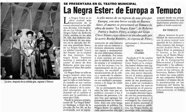 La Negra Ester, de Europa a Temuco  [artículo]