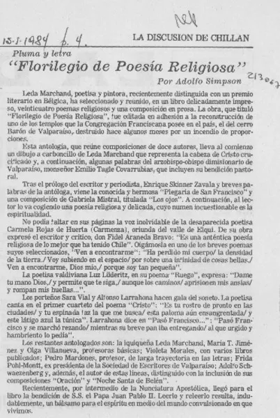 "Florilegio de poesía religiosa"  [artículo] Adolfo Simpson T.
