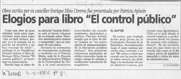 Elogios para libro "El control público"  [artículo].