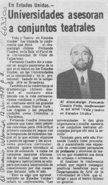 Universidades asesoran a conjuntos teatrales.  [artículo]