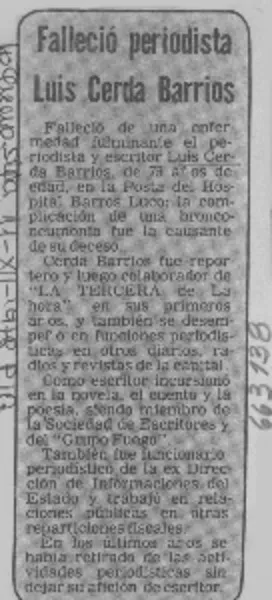 Falleció periodista Luis Cerda Barrios.  [artículo]