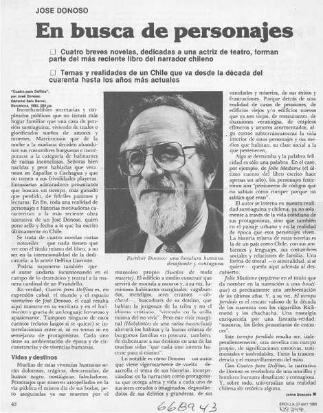 En busca de personajes  [artículo] Jaime Quezada.