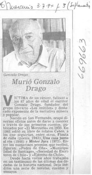 Murió Gonzalo Drago  [artículo]