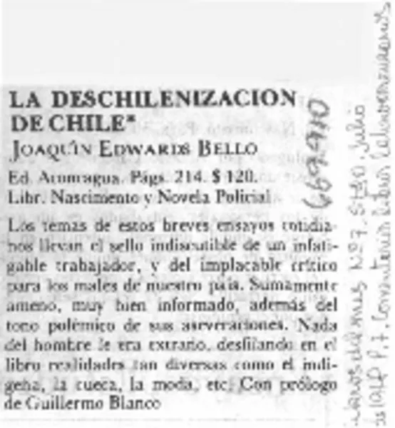 La Deschilenización de Chile.  [artículo]