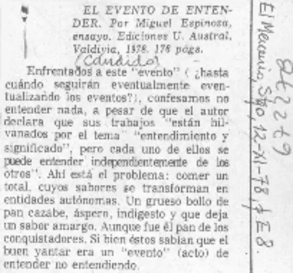 El evento de entender  [artículo] Cándido.