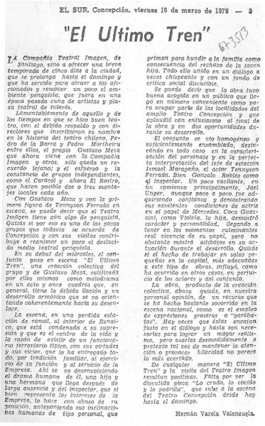 El último tren"  [artículo] Hernán Varela Valenzuela.