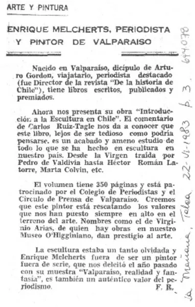 Enrique Melcherts, periodista y pintor de Valparaíso.  [artículo]