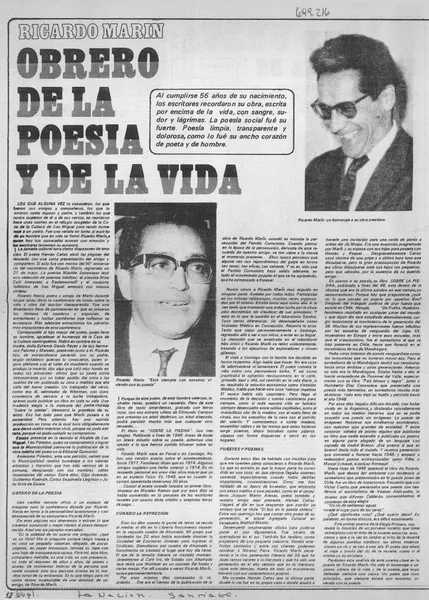 Obrero de la poesía y de la vida  [artículo]