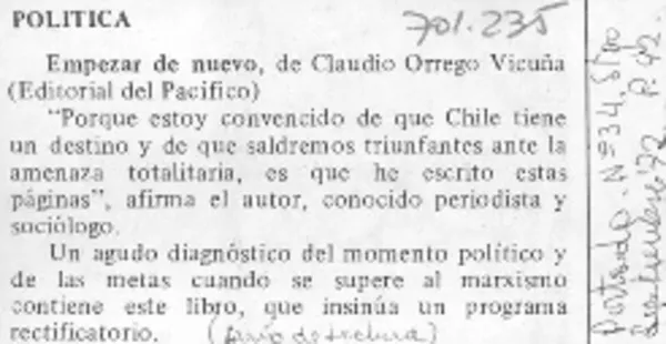 Empezar de nuevo.  [artículo]