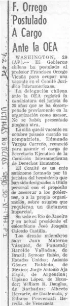 F. Orrego postulado a cargo ante la OEA.  [artículo]