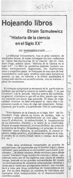 Historia de la ciencia en el siglo XX"  [artículo] Efraín Szmulewicz.