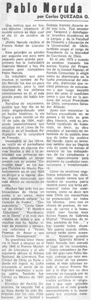 Pablo Neruda  [artículo] Carlos Quezada O.