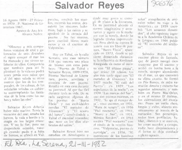Salvador Reyes  [artículo] Ana Iris Alvarez Núñez.