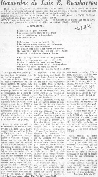 Recuerdos de Luis E. Recabarren.  [artículo]