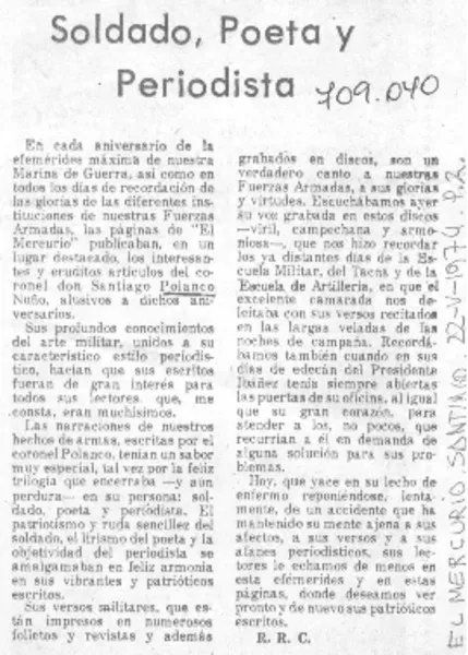 Soldado, poeta y periodista  [artículo] R.R.C.
