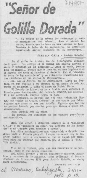 "Señor de golilla dorada"  [artículo] Sergio Gijón O.