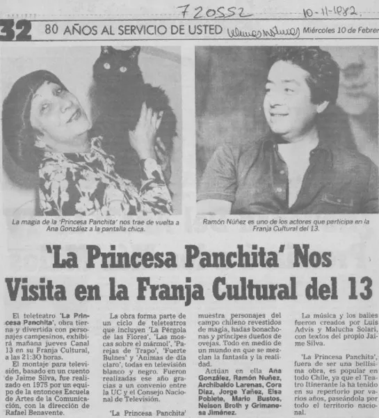 La princesa Panchita" nos visita en la franja cultural del 13.  [artículo]