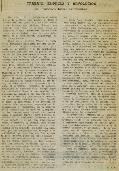 Trabajo, empresa y revolución  [artículo] Francisco Javier Fermandois.